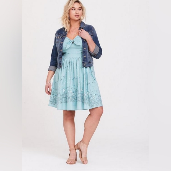 Torrid Disney Cinderella Fairy Godmother Aqua Tie-Front Skater Dress - Picture 4 of 14